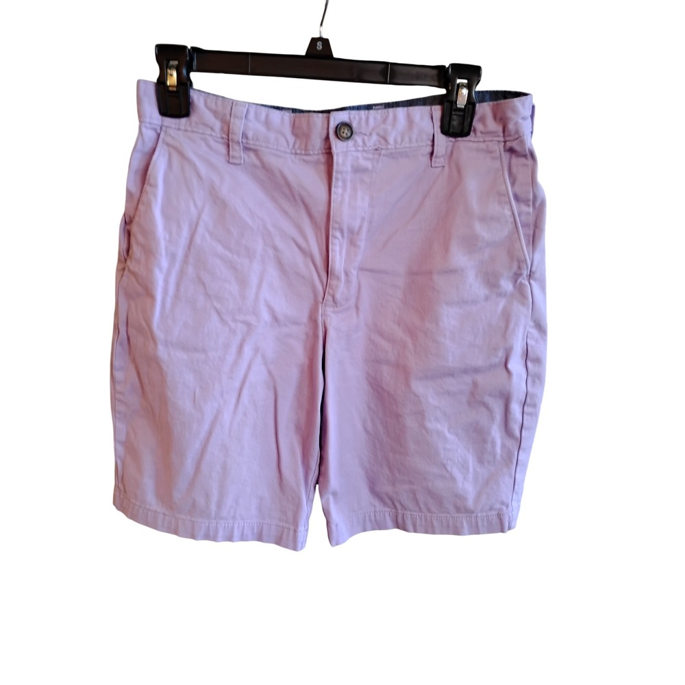 George Mens Chino Shorts Size 30 Purple Lavender Cotton Blend Stretch Flat Front